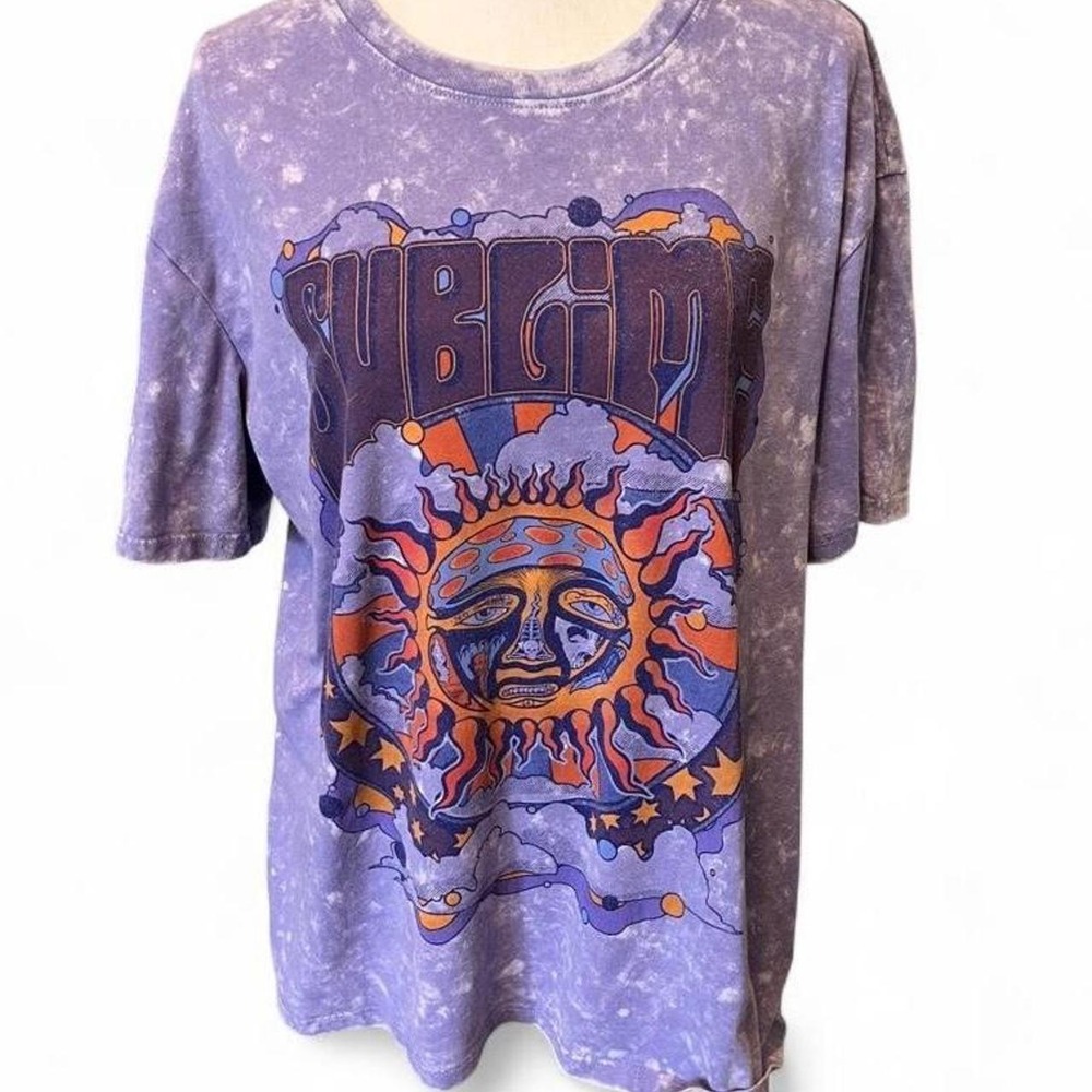 Purple Tie-Dye Sublime 1995 Tour Sun Graphic Women's XL Distressed Rock Band Tee